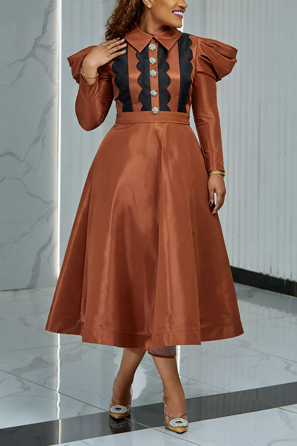 Elegant Scalloped Puff Sleeve Dress
