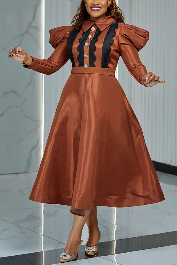 Elegant Scalloped Puff Sleeve Dress