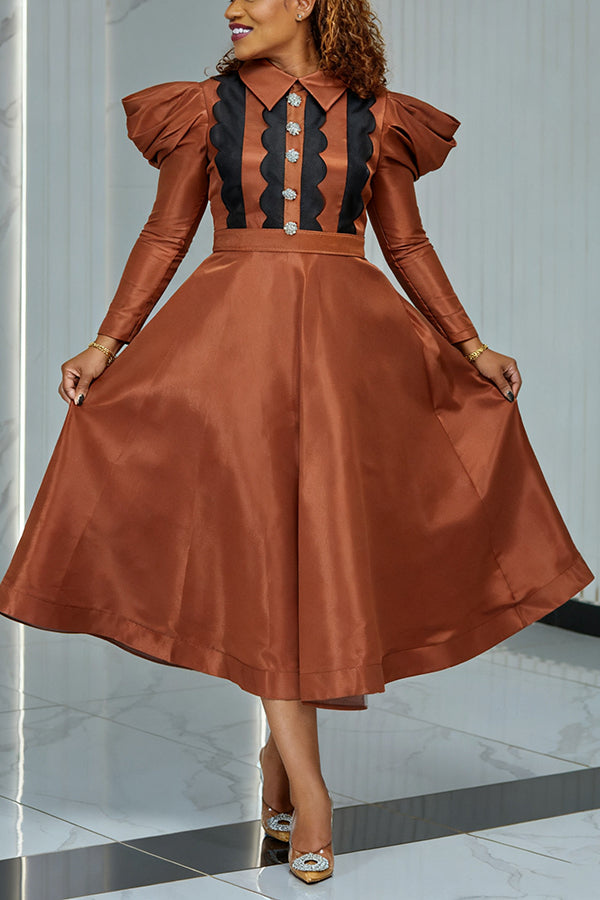 Elegant Scalloped Puff Sleeve Dress