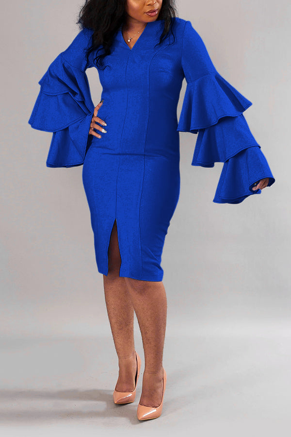 Elegant Triple Pleated Layer Fitted Midi Dress