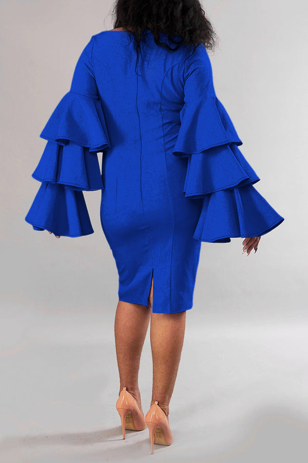 Elegant Triple Pleated Layer Fitted Midi Dress