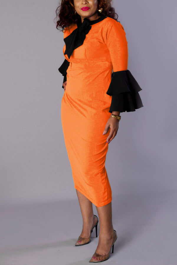 Colorblock Fitted Formal Midi Party Statement Dress