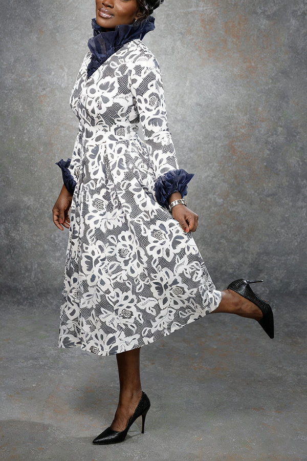 Elegant Mesh Trim Waist Midi Dress