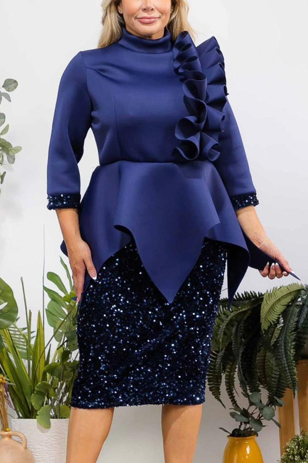 Stylish Asymmetrical Top & Sequin Pencil Skirt