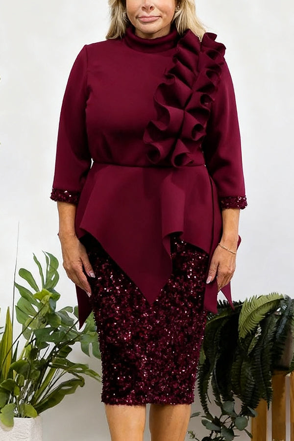 Stylish Asymmetrical Top & Sequin Pencil Skirt