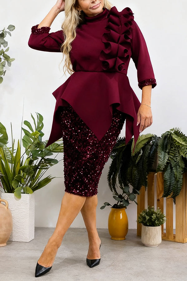 Stylish Asymmetrical Top & Sequin Pencil Skirt