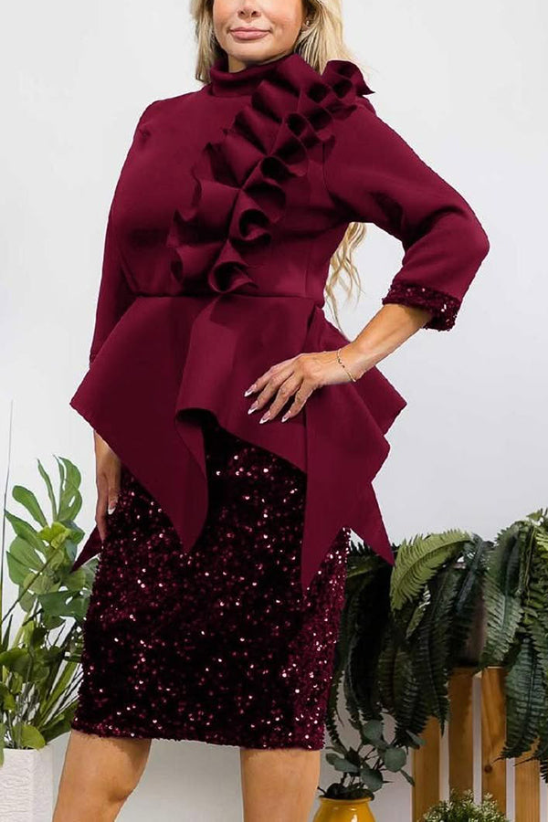 Stylish Asymmetrical Top & Sequin Pencil Skirt