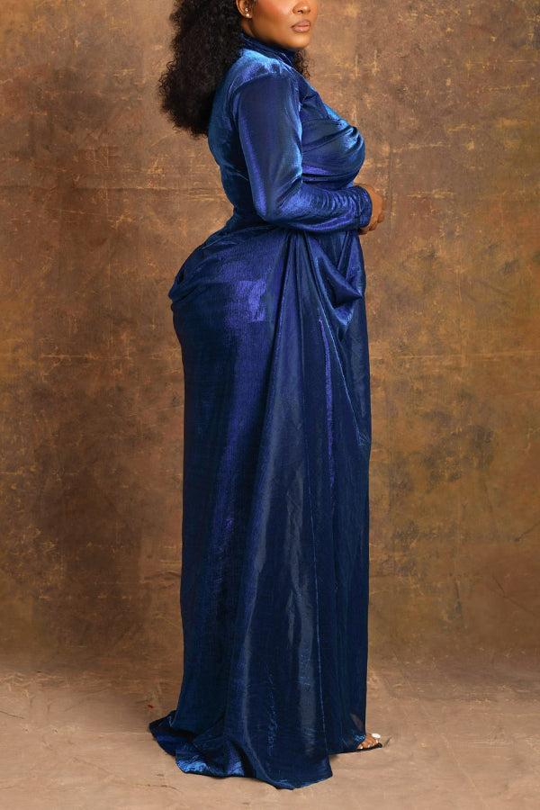 Elegant Pleated Velvet Gown Dress