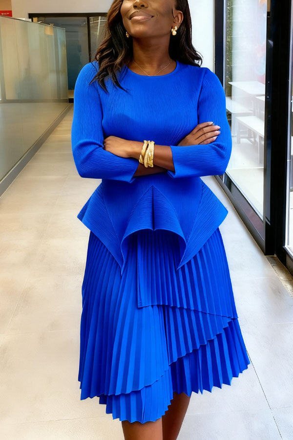 Glamorous Asymmetrical Top & Layered Pleated Skirt Set