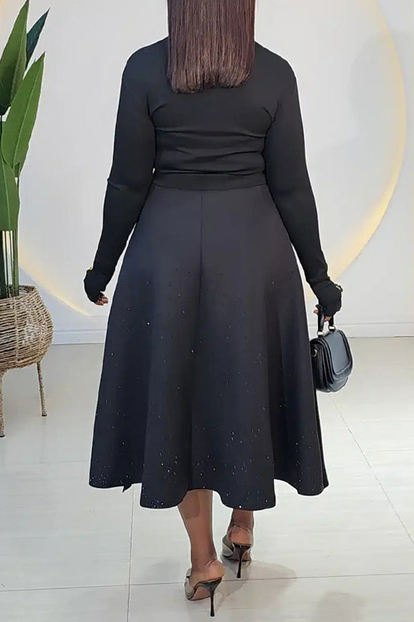 Elegant V-neck Sequined Floral Top & Ruffled Skirt Set