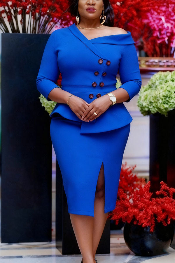 Smart Off The Shoulder Top & Slit Skirt Set