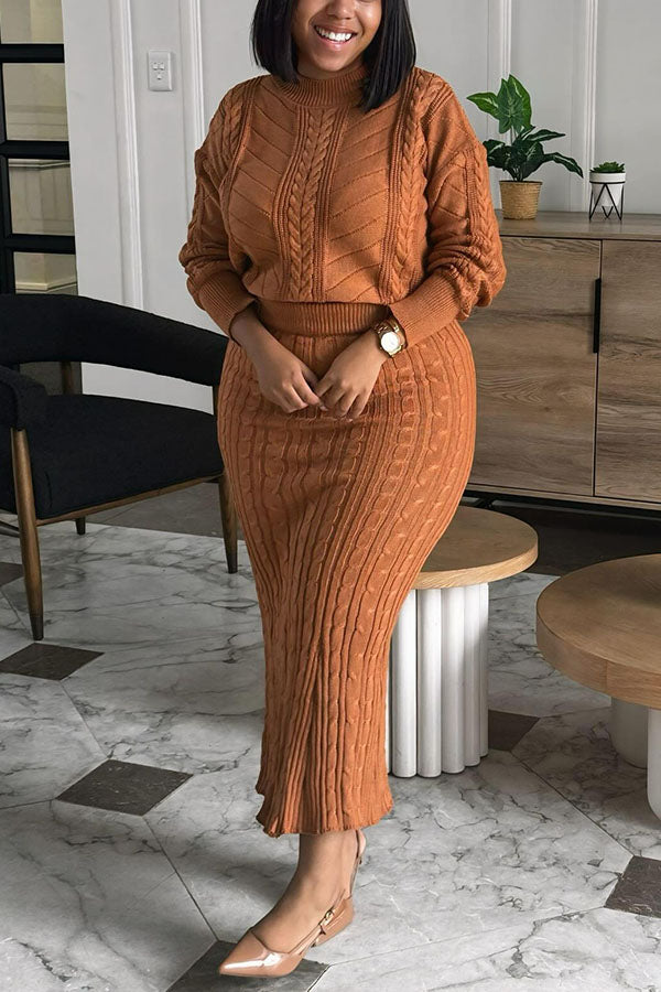 Cozy Knit Sweater & High Waist Skirt Set