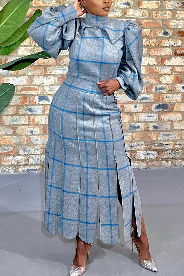 Stylish Geometric Print Top & Slit Skirt Set