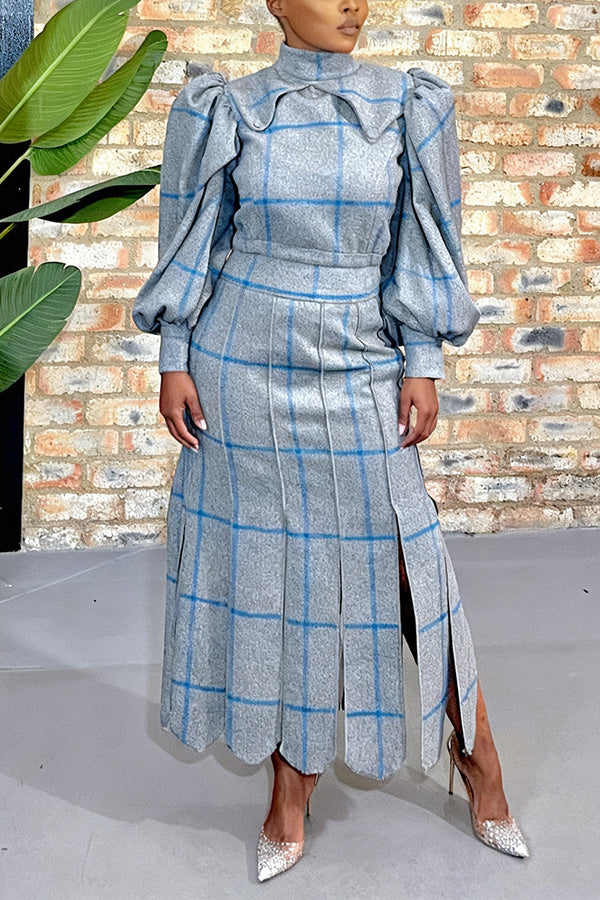 Stylish Geometric Print Top & Slit Skirt Set