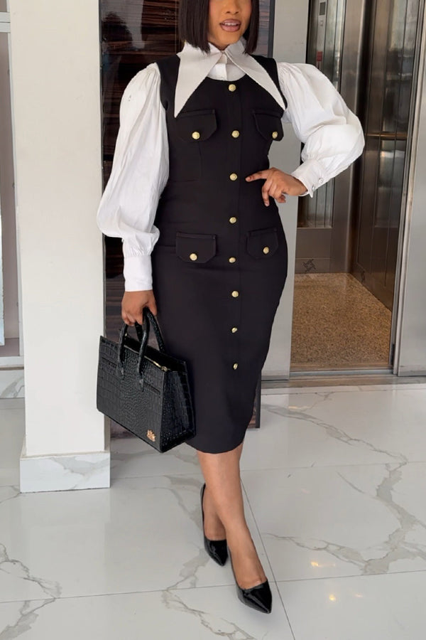 Elegant Shirt & Sleeveless Midi Dress Set