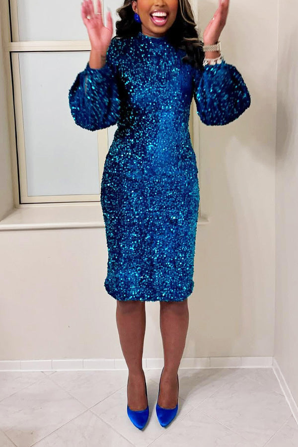 Fashionable Glitter Sequin Patchwork Mini Dress