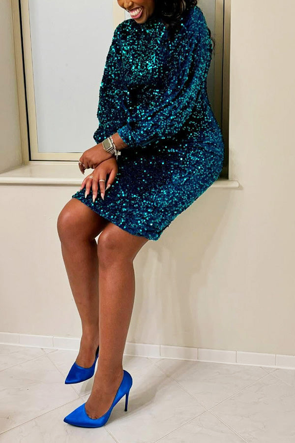 Fashionable Glitter Sequin Patchwork Mini Dress