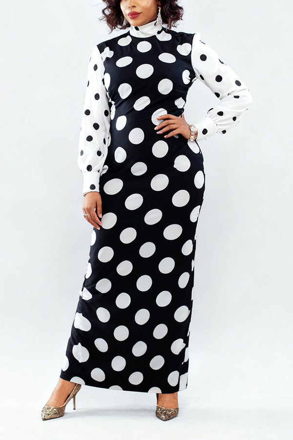 Stylish Color Block Polka Dot Maxi Dress