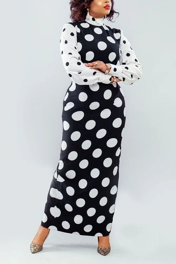 Stylish Color Block Polka Dot Maxi Dress