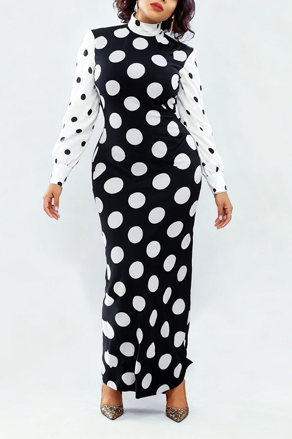 Stylish Color Block Polka Dot Maxi Dress