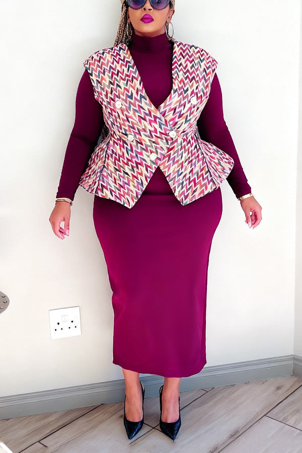 Glamorous Multicolor Printed Vest & High Neck Maxi Dress