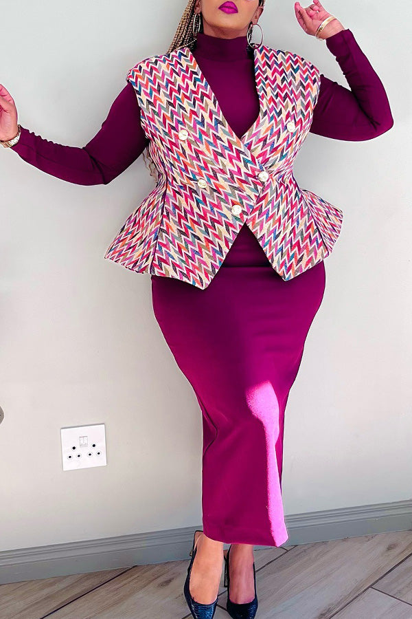 Glamorous Multicolor Printed Vest & High Neck Maxi Dress