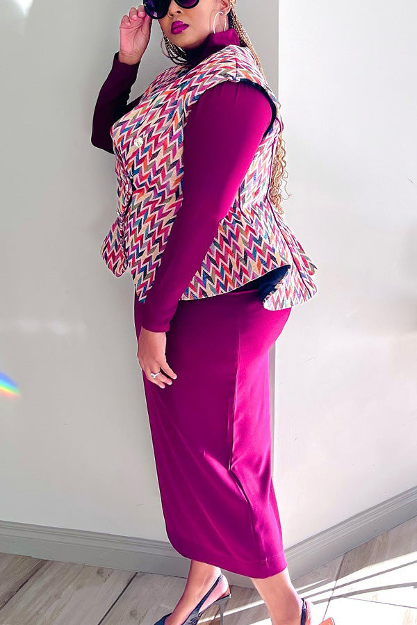 Glamorous Multicolor Printed Vest & High Neck Maxi Dress