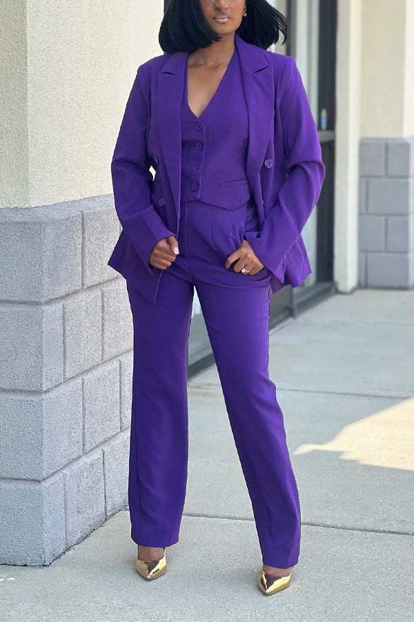 Classic Solid Double Button Three Piece Set