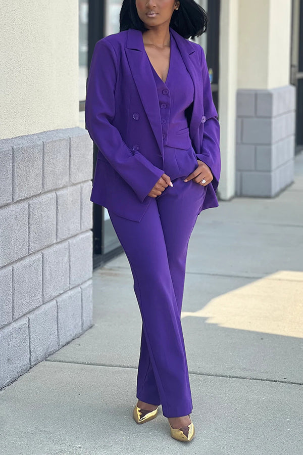 Classic Solid Double Button Three Piece Set