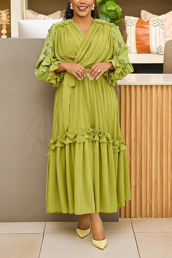 Elegant Pleated Ruffled Tie Dress