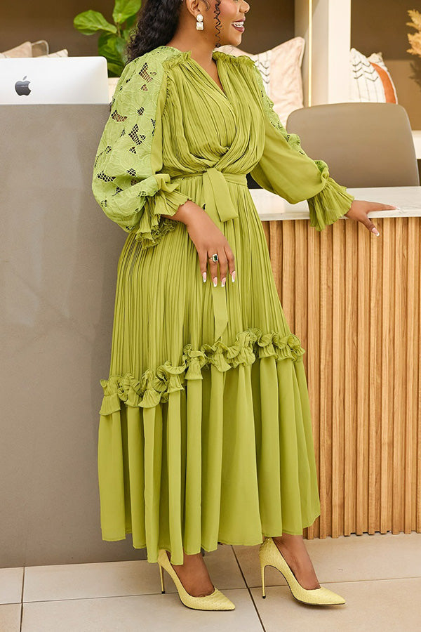 Elegant Pleated Ruffled Tie Dress