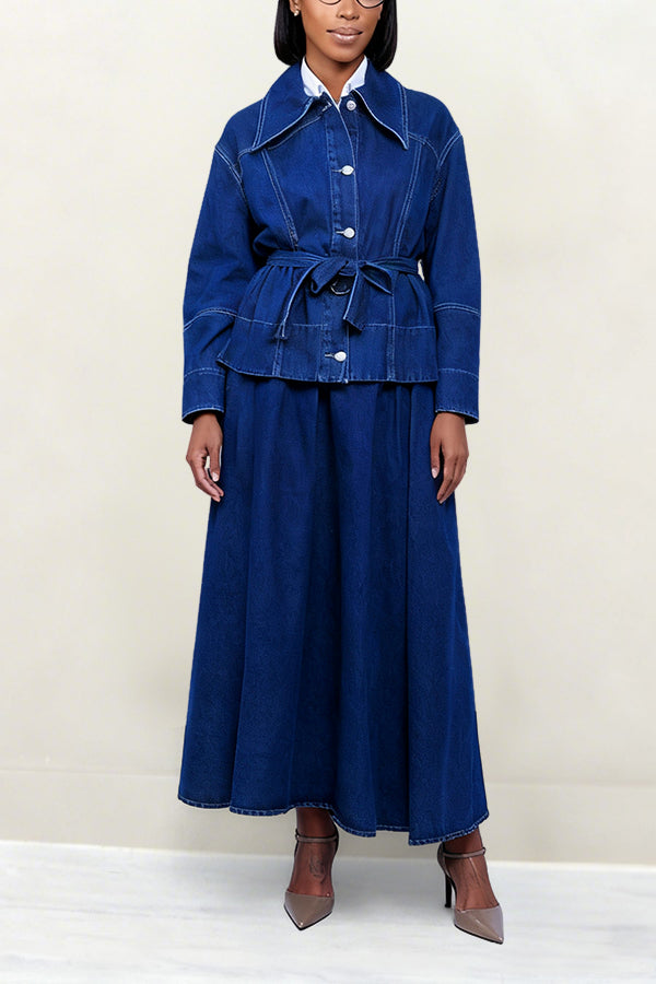 Classic Denim Jacket & High-Waisted Skirt