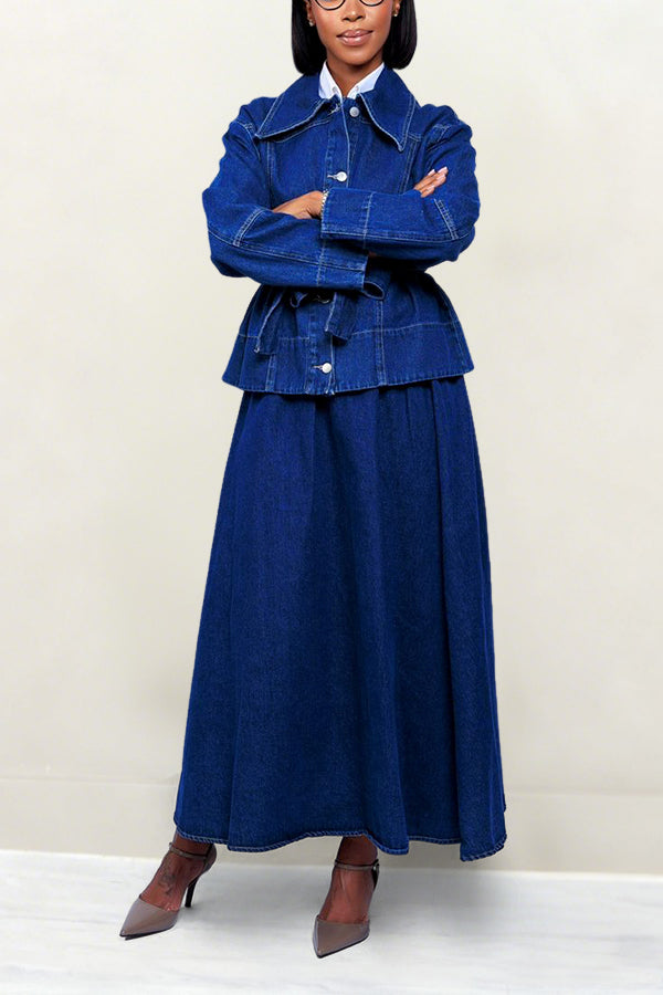 Classic Denim Jacket & High-Waisted Skirt