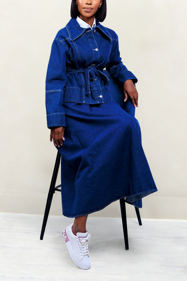 Classic Denim Jacket & High-Waisted Skirt