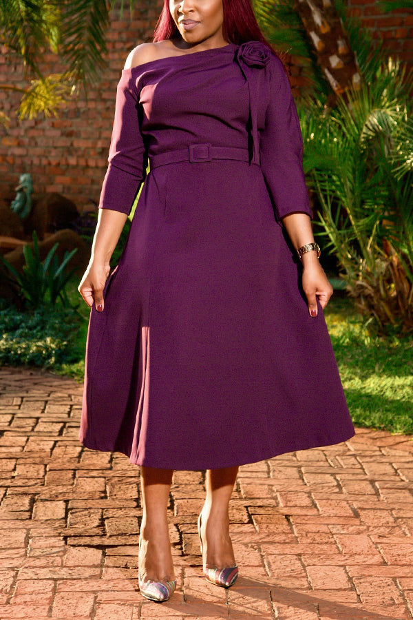 Elegant Flower Off-Shoulder Midi Dress