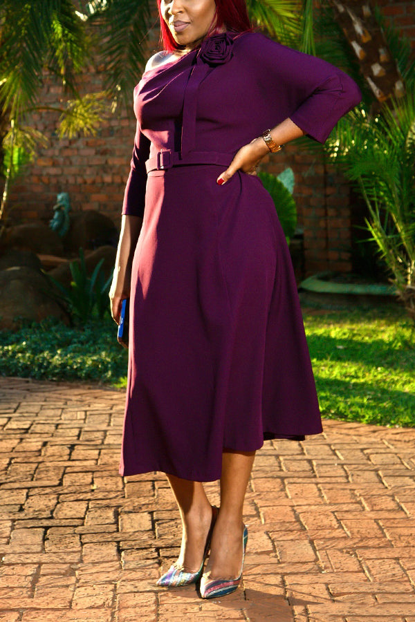 Elegant Flower Off-Shoulder Midi Dress