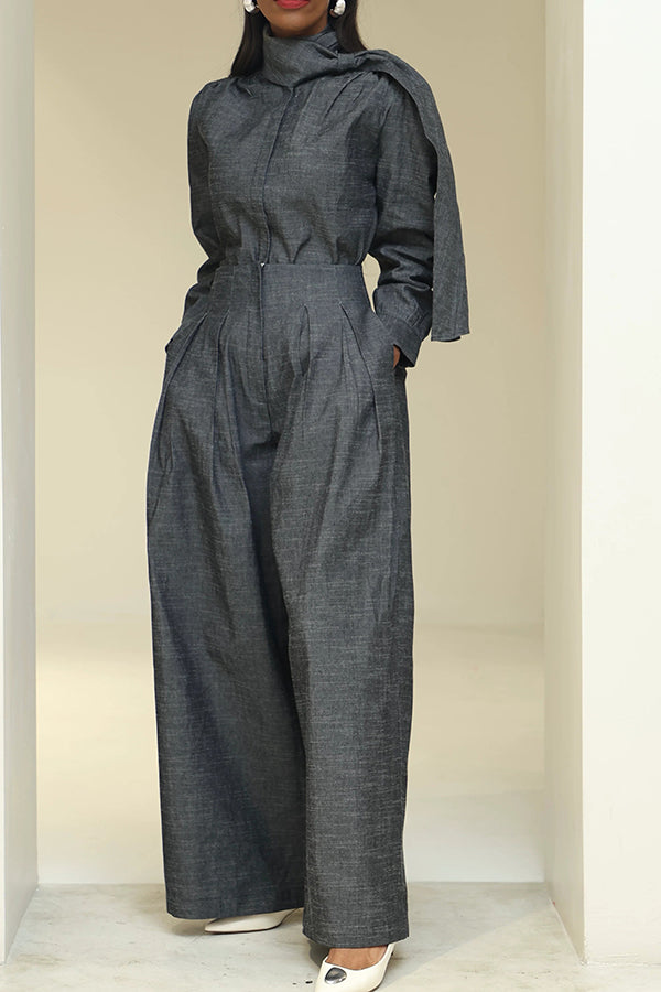 Stylish Side Draped Denim Top & Pants Set