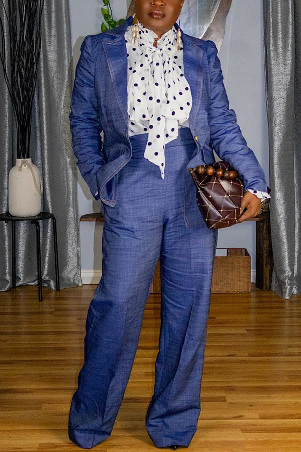 Cozy Lightweight Twill Denim Blazer & Pants Set