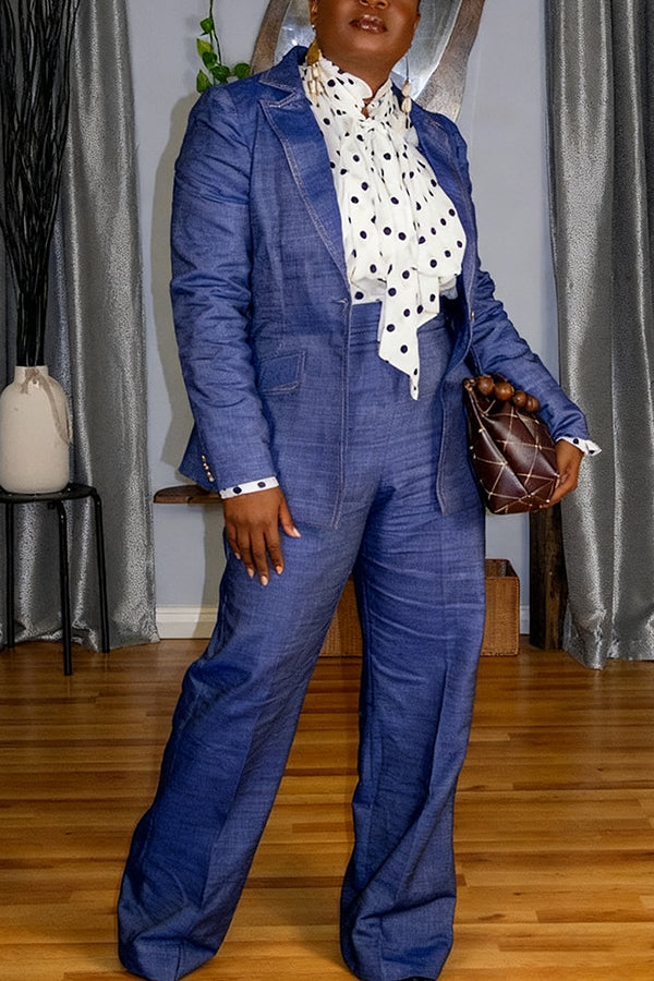 Cozy Lightweight Twill Denim Blazer & Pants Set