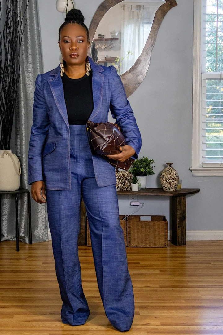 Cozy Lightweight Twill Denim Blazer & Pants Set