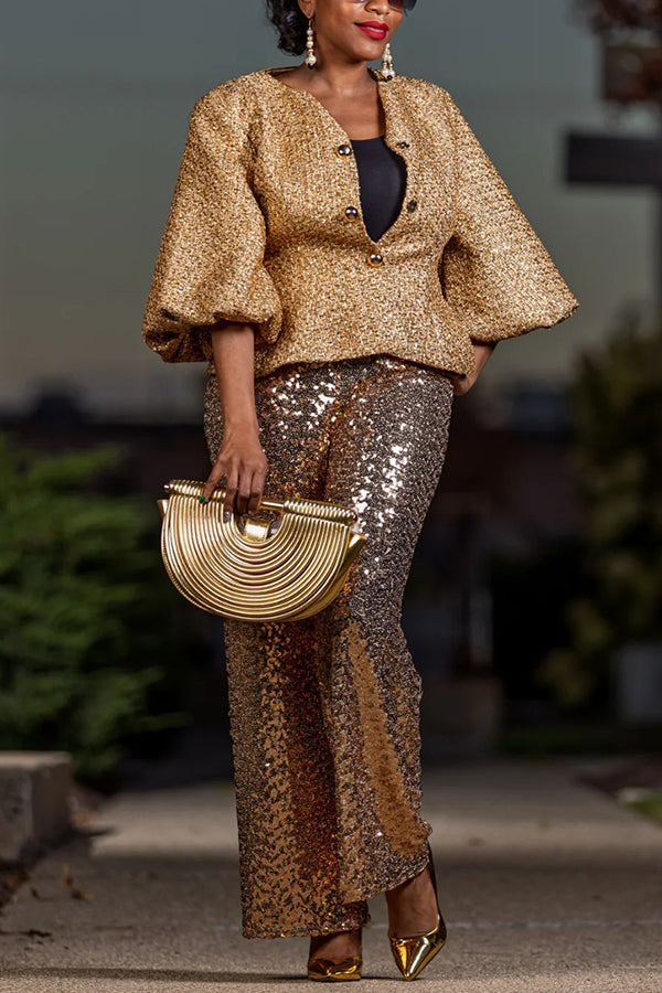 Stylish Metallic Bloom Jacket & Sequin Pants