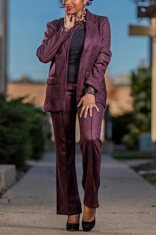 Stylish Suede Blazer & Straight-Leg Trousers