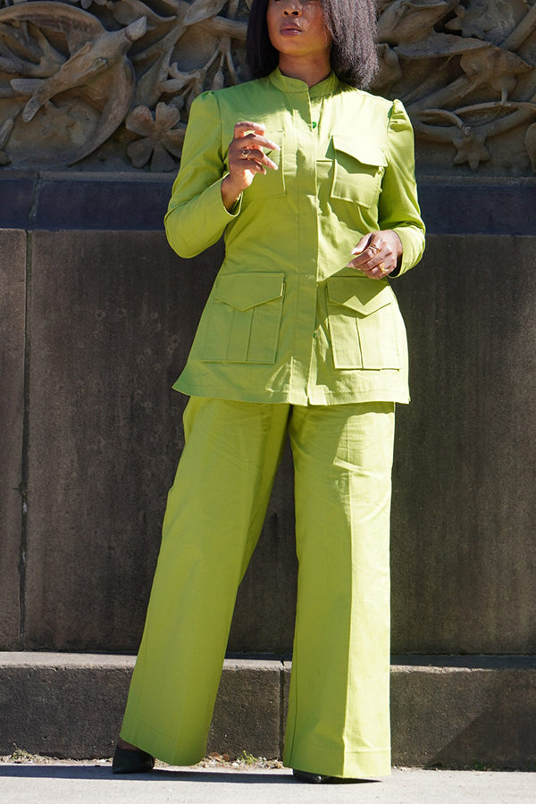 Chic Flap Pocket Coat & Pants Set