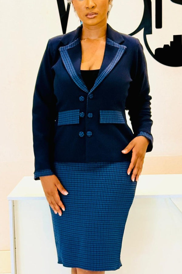 Elegant Plaid Blazer & Pencil Skirt