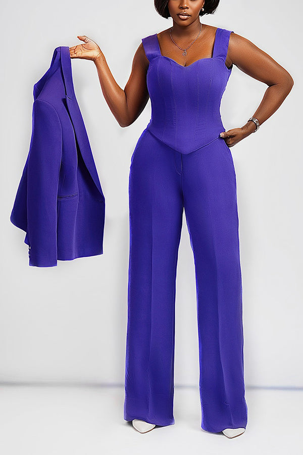 Stylish Solid Corset & Blazer Set