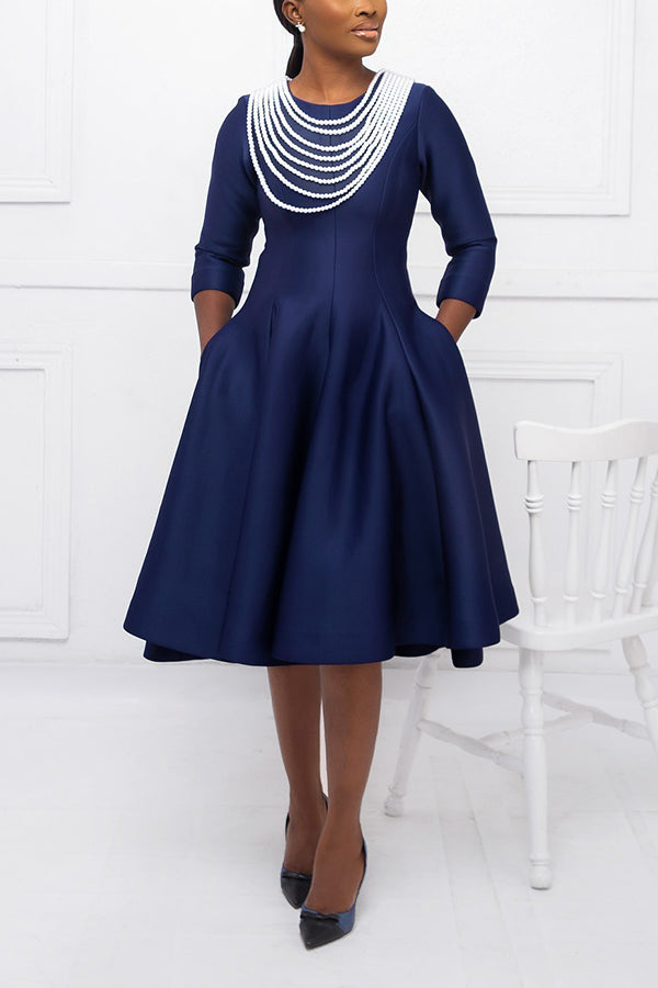 Chic 3/4 Length Sleeve Pockets Dress