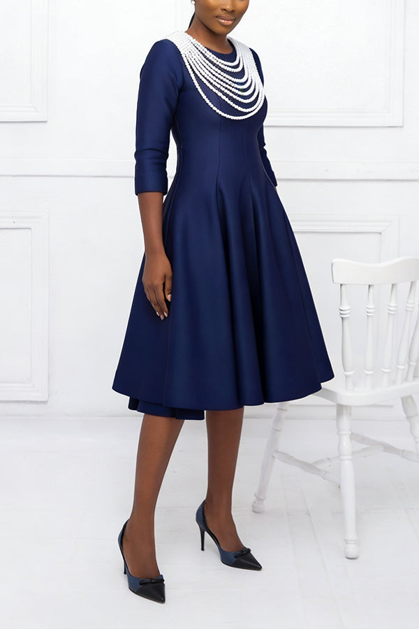 Chic 3/4 Length Sleeve Pockets Dress