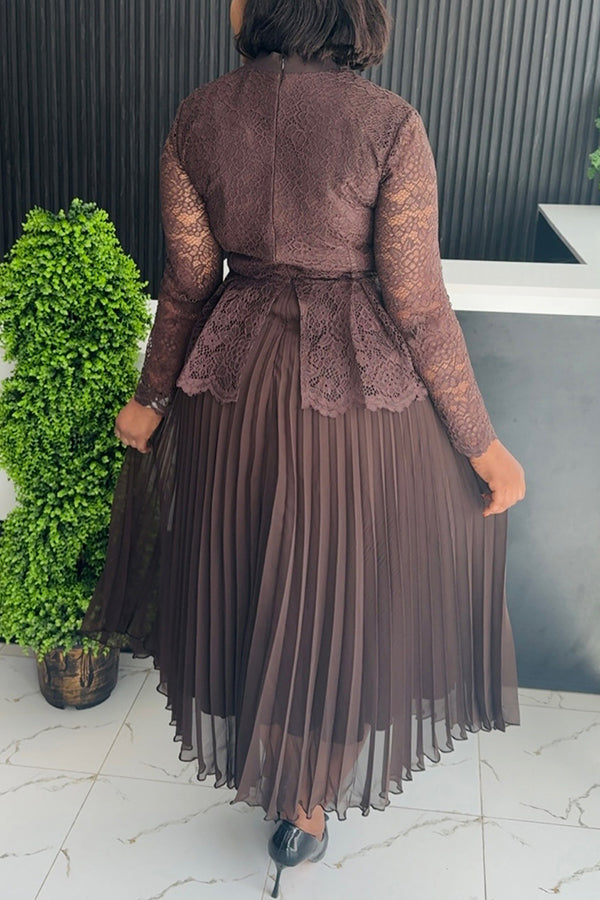 Elegant Lace Patchwork Pleated Dress
