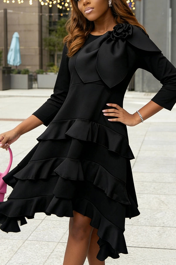 Elegant Floral Embellished Layered Ruffle Dress