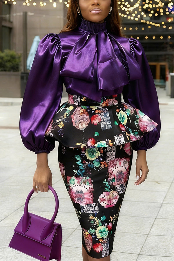 Gorgeous Lantern Sleeve Blouse & Skirt Set